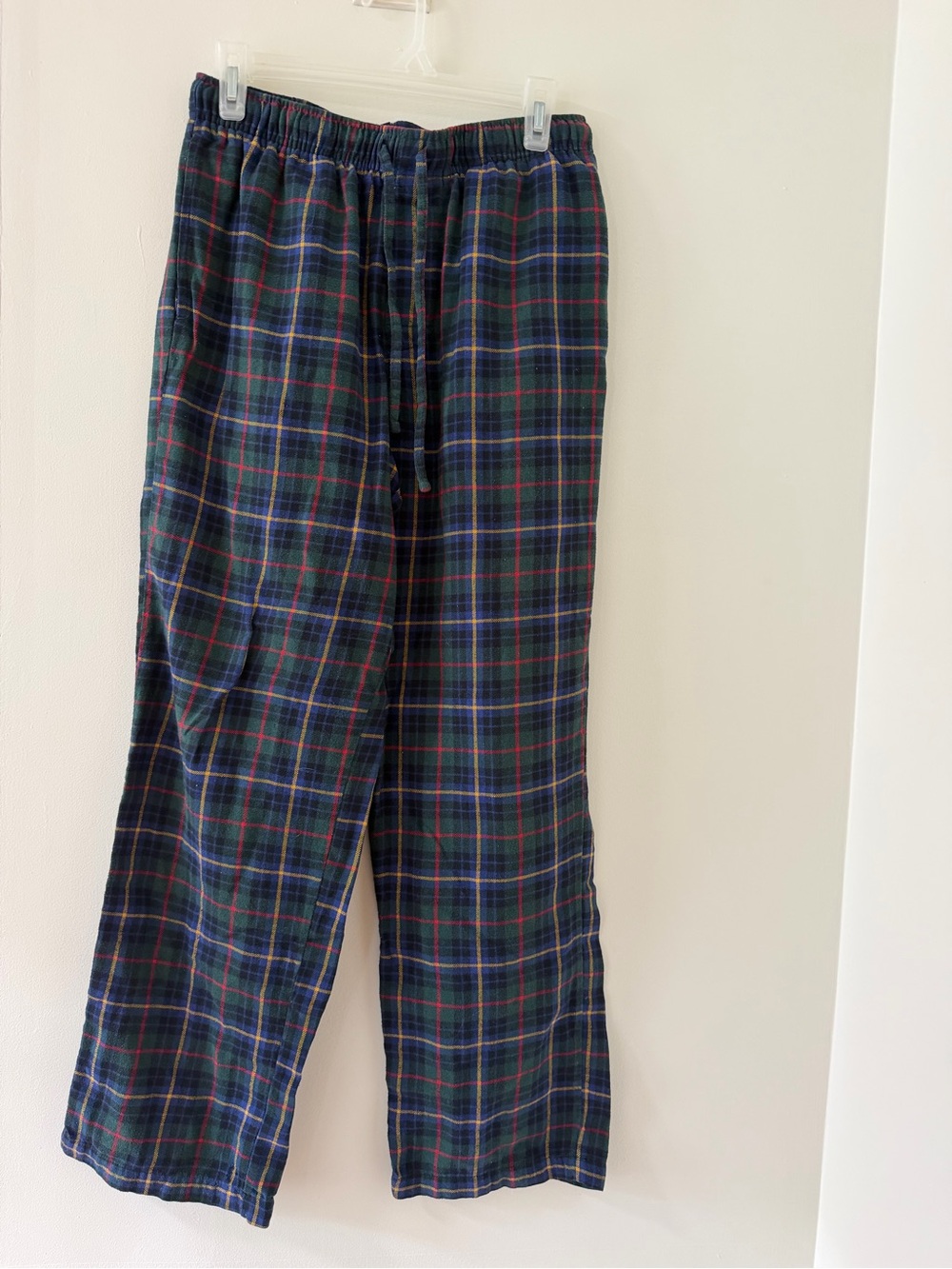 Croft & Barrow Lounge Pants Mens S Navy Green Like New Plaid Flannel Drawstring
